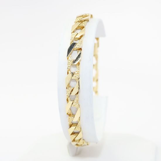 Picture of 14K Yellow Gold Fancy Link Textured Curb Chain Bracelet