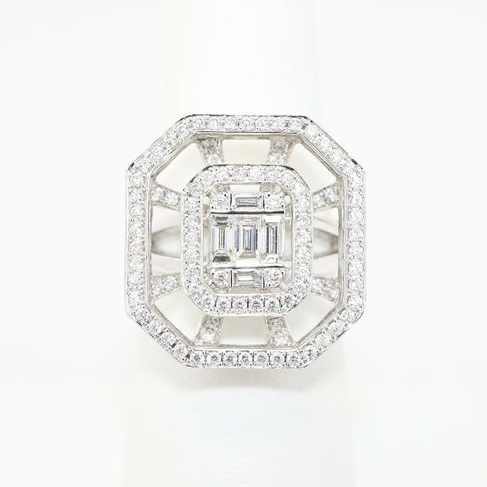 Picture of Diamond Baguette Cut Cage Ring in 18k White Gold