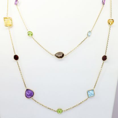 Picture of Multi Gemstone Station Necklace, 14k Yellow Gold