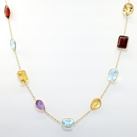 Picture of Multi-Gemstone Station Necklace, 14k Yellow Gold