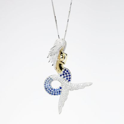 Picture of Diamond and Sapphire Mermaid Pendant, 14k Two-Tone Gold