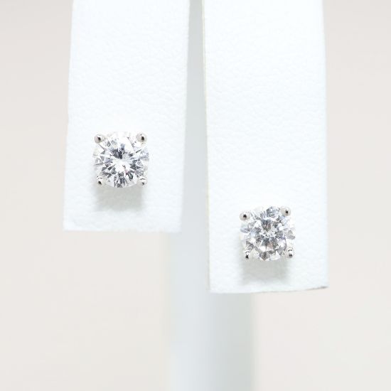 Picture of 14K White Gold & 1.00ct Diamond Solitaire Stud Earrings