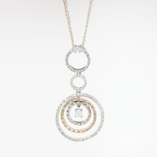 Picture of 14k Two-Tone & 1.00ct Diamond Circle Pendant with 15" Double Strand Chain