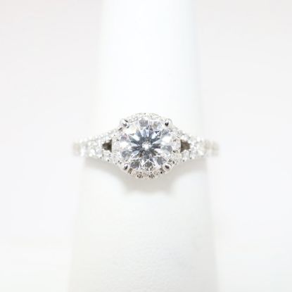 Picture of 14k White Gold, Round Brilliant Solitaire & Diamond Cluster Accent Engagement Ring