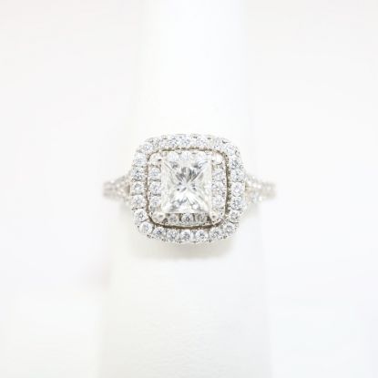 Picture of 14K White Gold, Square Brilliant Cut & Diamond Cluster Accent Engagement Ring