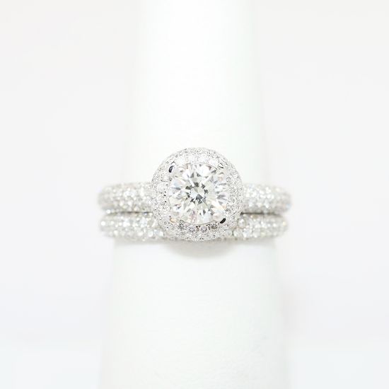 Picture of 18k White Gold, Round Brilliant Cut & Pave Set Diamond Two-Piece Bridal Ring Set