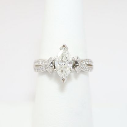 Picture of 14k White Gold, Marquise Brilliant Cut & Diamond Cluster Accent Engagement Ring