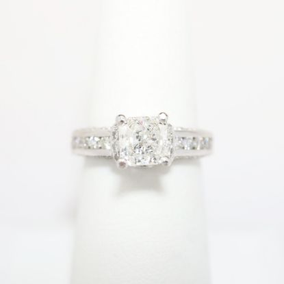 Picture of 14k White Gold, Square Cut Corner, Brilliant Cut & Diamond Cluster Accented Engagement Ring