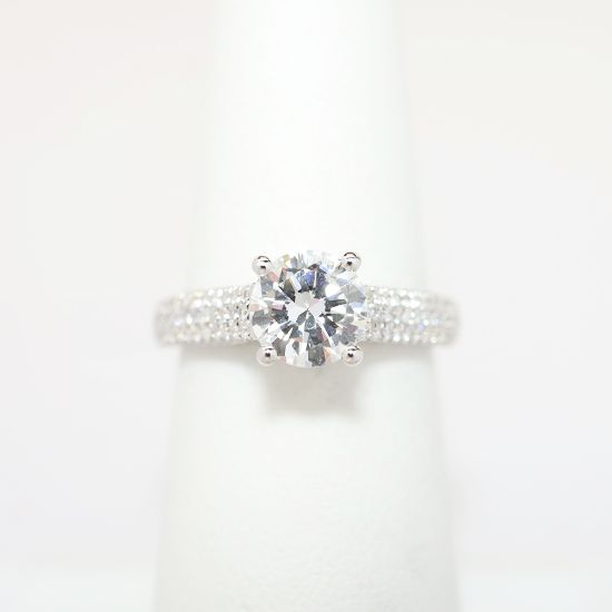 Picture of 14k White Gold, Round Brilliant Cut & Pave Set Diamond Engagement Ring