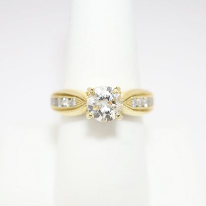 Picture of 14k Yellow Gold, Round Brilliant Cut & Diamond Cluster Accented Engagement Ring