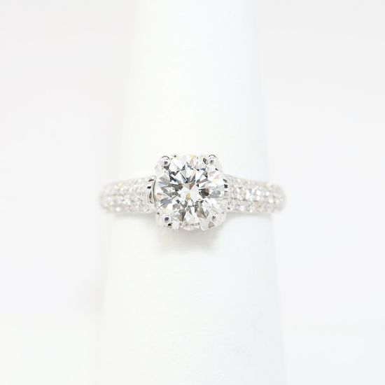 Picture of 14k White Gold, Round Brilliant Cut & Diamond Cluster Accented Engagement Ring