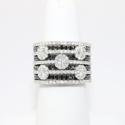 Picture of 14k White Gold, Multi-Row Black & White Diamond Cluster Fashion Ring