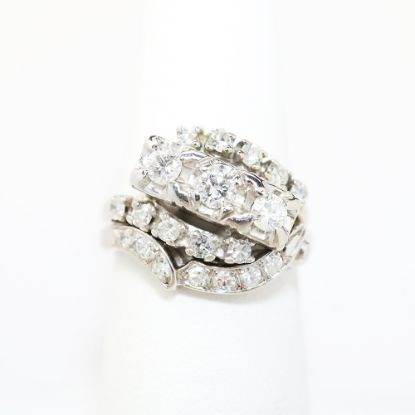 Picture of 14k White Gold, Mid-Century Diamond Bridal Ring Set