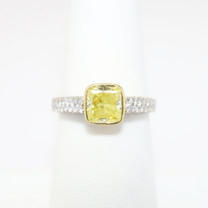 Picture of 18k Two-Tone Gold, Modified Square Cut Yellow Diamond Side Stone Engagement Ring