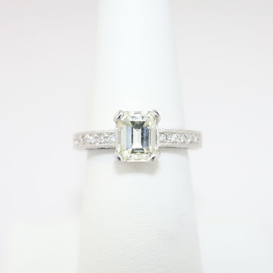 Picture of Platinum & Emerald Cut Diamond Side Stone Engagement Ring
