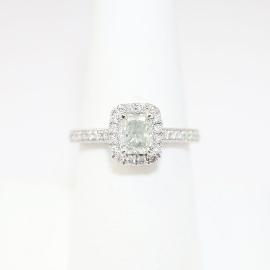 Picture of 14k White Gold & Modified Rectangular Cut Diamond Halo Engagement Ring
