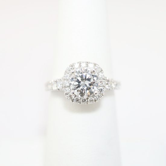 Picture of 14k White Gold & Round Brilliant Cut Diamond Halo Engagement Ring