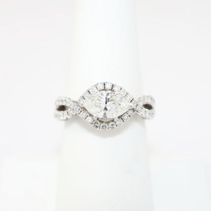 Picture of 14k White Gold, Marquise Brilliant Cut & Diamond Cluster Accented Engagement Ring