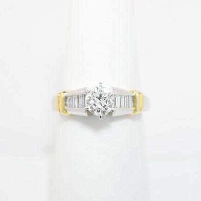 Picture of Platinum & 18k Yellow Gold, Round Brilliant Cut & Diamond Cluster Accented Engagement Ring