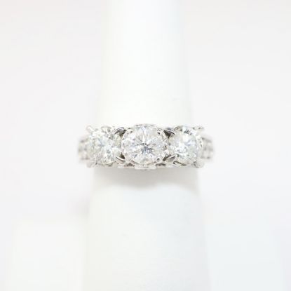 Picture of 14k White Gold & Three-Stone, Round Brilliant Cut Diamond Engagement Ring