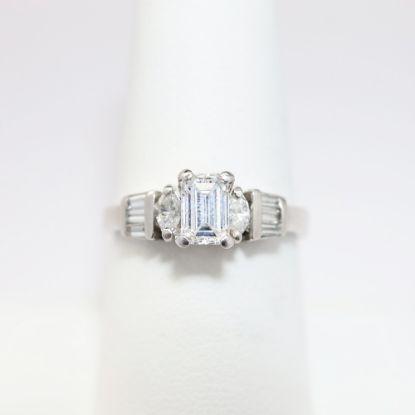 Picture of Platinum & Emerald Cut Diamond Side Stone Engagement Ring