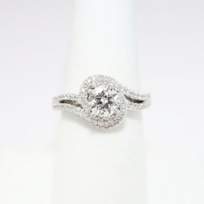 Picture of 14k White Gold, Round Brilliant Cut & Diamond Cluster Accented Engagement Ring