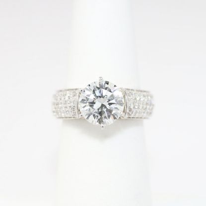 Picture of 14k White Gold, Round Brilliant Cut & Three Row Pave Diamond Engagement Ring