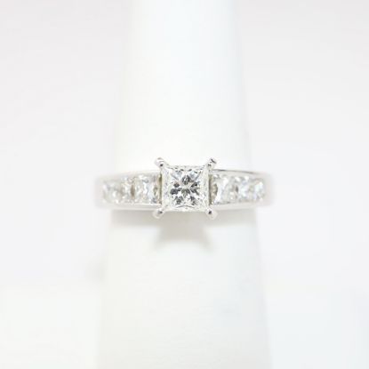 Picture of 14k White Gold & Platinum, Square Brilliant Cut & Diamond Cluster Accented Engagement Ring