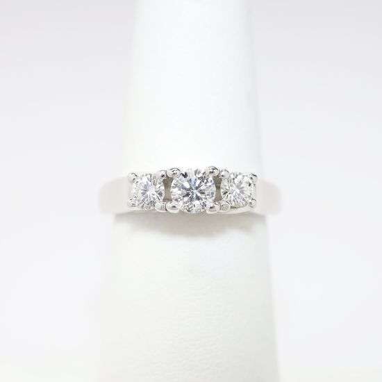 Picture of 14k White Gold & Three-Stone Round Brilliant Cut Diamond Engagement Ring