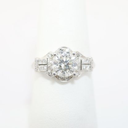 Picture of Platinum, Round Brilliant Cut & Diamond Cluster Accented Engagement Ring