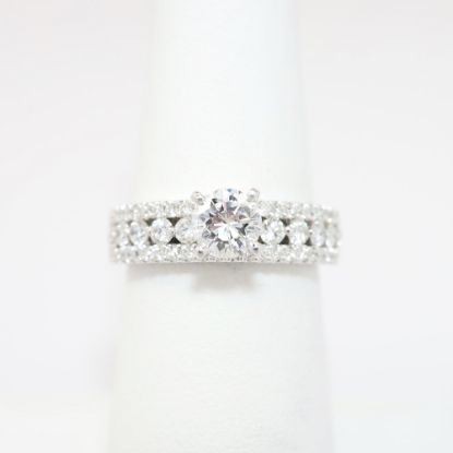 Picture of 14k White Gold, Round Brilliant Cut & Three-Row Pave Diamond Engagement Ring