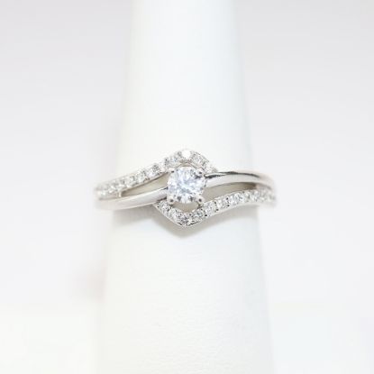 Picture of 14k White Gold, Round Brilliant Cut & Diamond Cluster Accented Engagement Ring