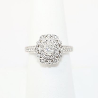 Picture of 14k White Gold, Oval Brilliant Cut & Diamond Cluster Accented Engagement Ring
