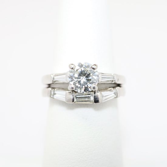 Picture of Platinum, Round Brilliant Cut & Diamond Cluster Accented Bridal Ring Set