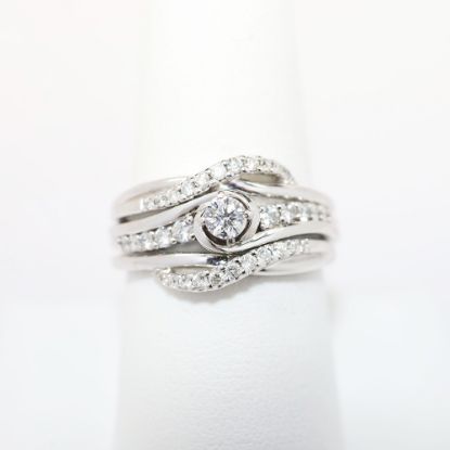 Picture of 14k White Gold, Round Brilliant Cut & Diamond Cluster Accented Two-Piece Bridal Ring Set