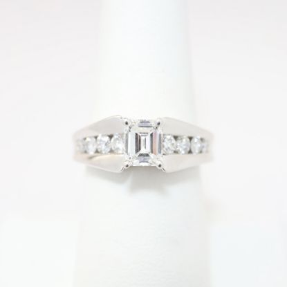 Picture of 14k White Gold, Emerald Cut Diamond & Diamond Cluster Accented Engagement Ring