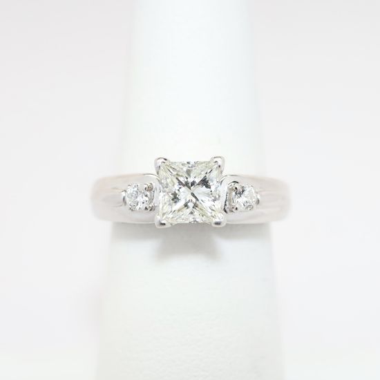 Picture of 18k White Gold, Square Modified Brilliant Cut & Diamond Cluster Accented Engagement Ring