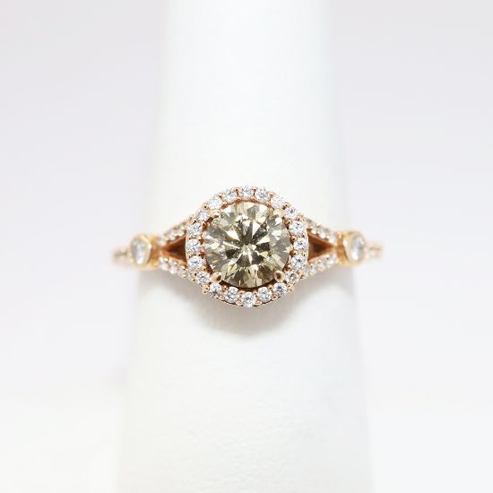 Picture of LeVian 14K Rose Gold, Round Brilliant Cut Diamond Halo & Diamond Cluster Accented Engagement Ring