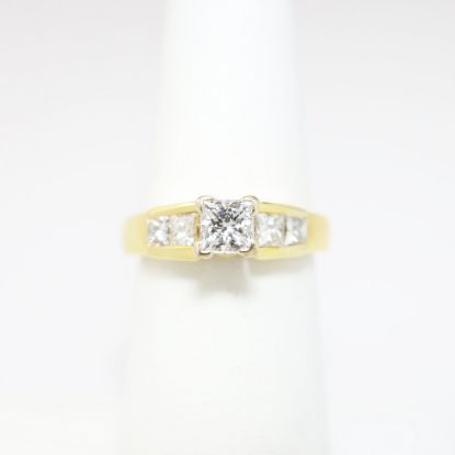 Picture of 18K Yellow Gold, Modified Square Brilliant Cut Side Stone Engagement Ring