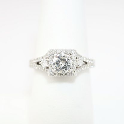 Picture of 14k White Gold, Round Brilliant Cut & Diamond Cluster Accented Split Shank Engagement Ring