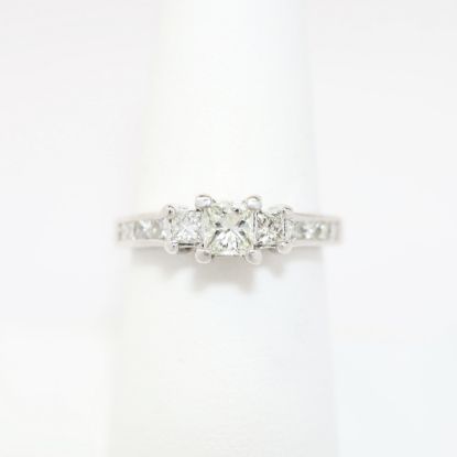 Picture of 18k White Gold, Square Modified Brilliant Cut & Diamond Cluster Accented Engagement Ring