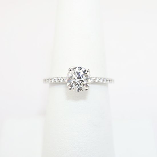 Picture of 14k White Gold, Round Brilliant Cut & Diamond Cluster Accented Engagement Ring