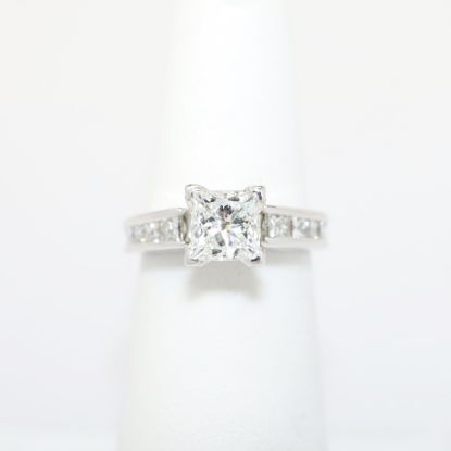 Picture of 14k White Gold, Square Modified Brilliant Cut & Diamond Cluster Accented Engagement Ring