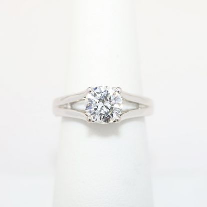 Picture of 14k White Gold, Round Brilliant Cut Diamond Solitaire Split Shank Engagement Ring