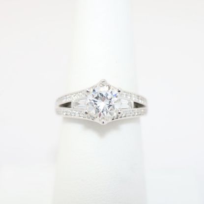 Picture of Platinum, Round Brilliant Cut & Diamond Cluster Accented Engagement Ring