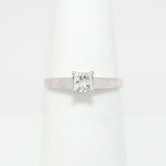 Picture of 14k White Gold, Modified Square Brilliant Cut Diamond Solitaire Engagement Ring