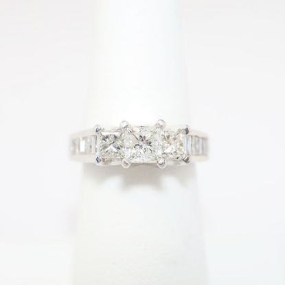 Picture of 14k White Gold, Square Brilliant Cut & Diamond Cluster Accented Engagement Ring
