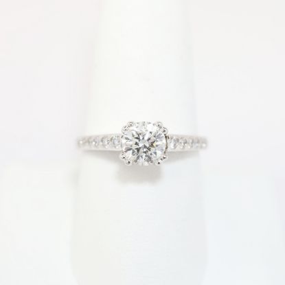 Picture of 14k White Gold, Round Brilliant Cut Solitaire & Diamond Cluster Accented Engagement Ring