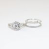 Picture of 14k White Gold, Round Brilliant Cut & Diamond Cluster Accented Two-Piece Bridal Ring Set