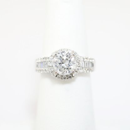 Picture of 14k White Gold, Round Brilliant Cut & Diamond Cluster Accented Engagement Ring